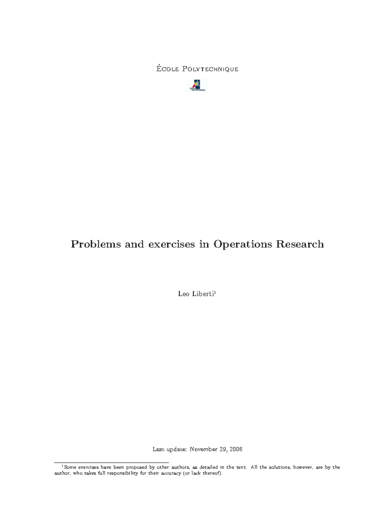 Exercises Solutions in Operations Research - L. Liberti - Studeersnel