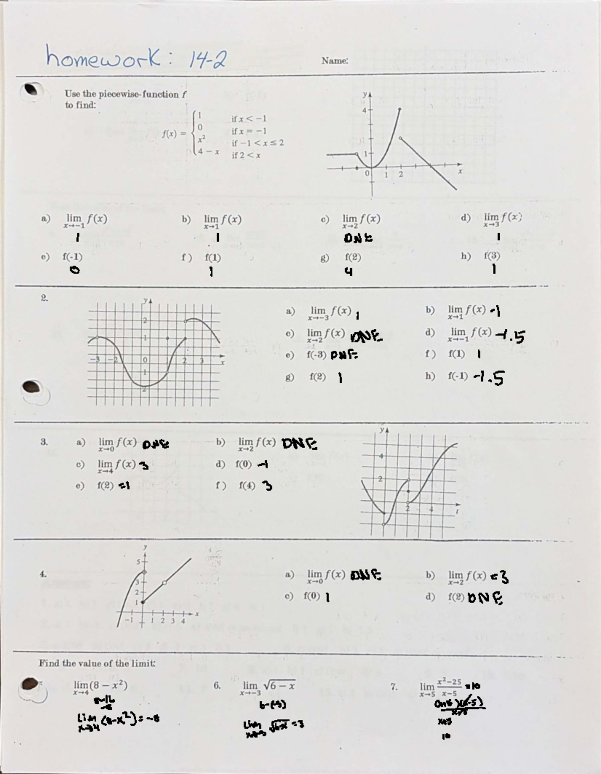 Limits Day 2 Homework - Math 101 - Studocu