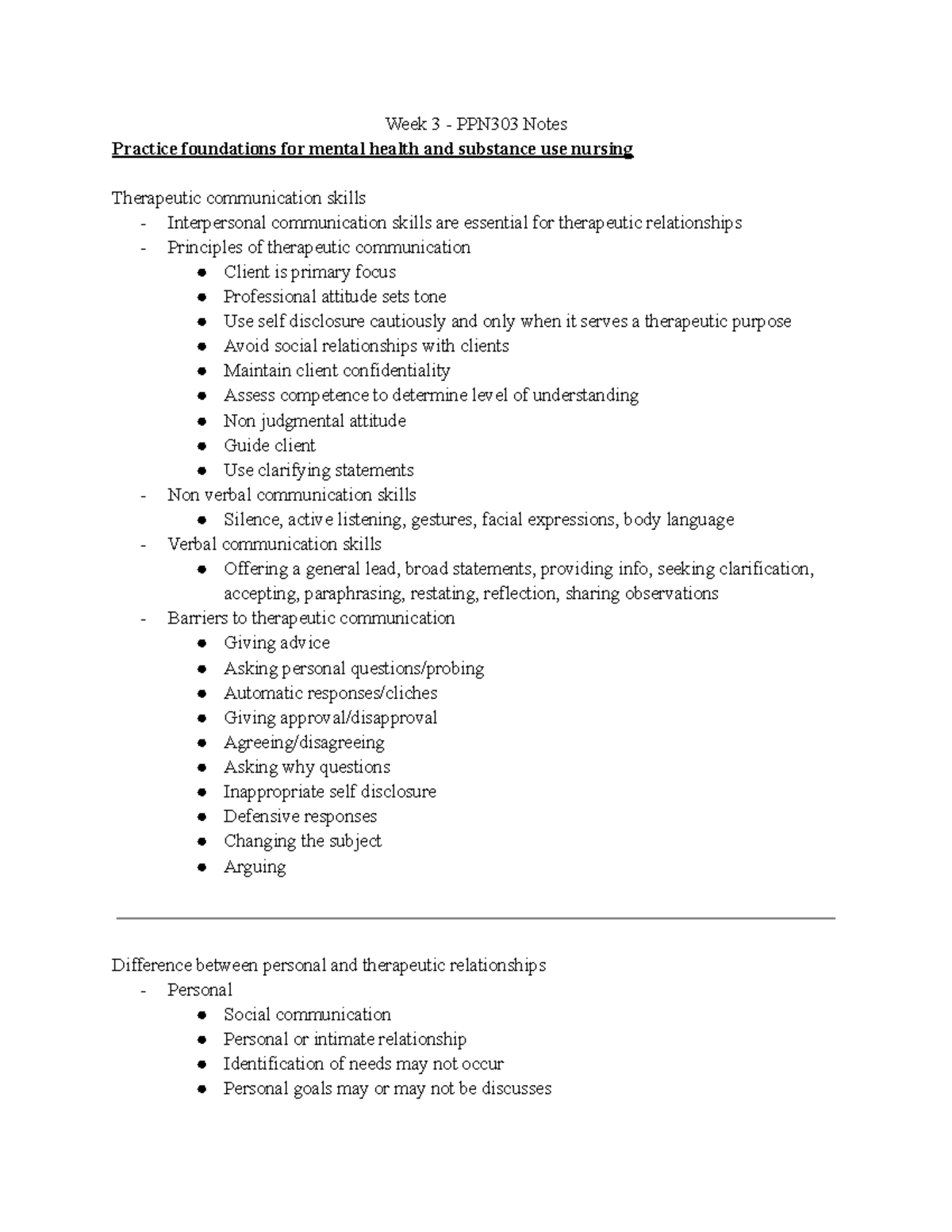 Week 3 - PPN303 Mental Health & Therapeutic Nursing Notes - Studocu