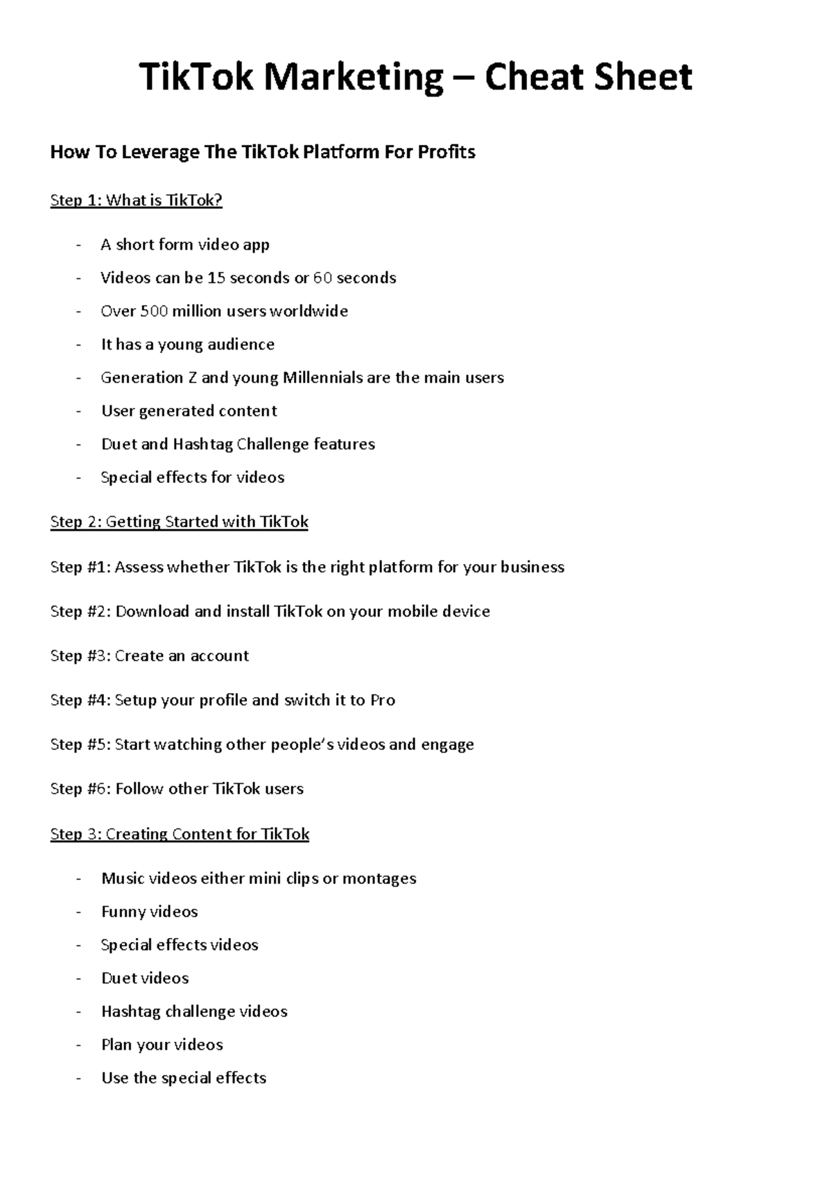 Tik Tok Marketing - Cheat Sheet - TikTok Marketing – Cheat Sheet How To Leverage The TikTok ...