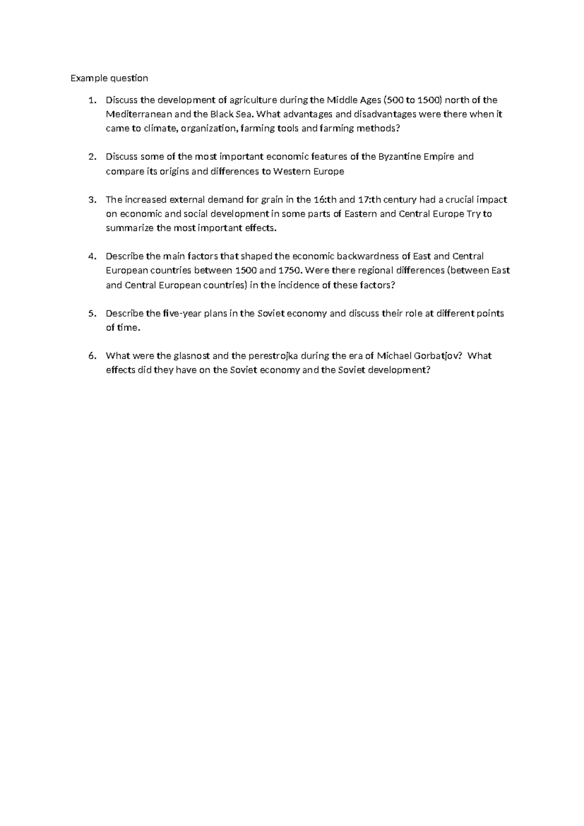 Example questions for history 2025: agriculture, economy, and Soviet ...