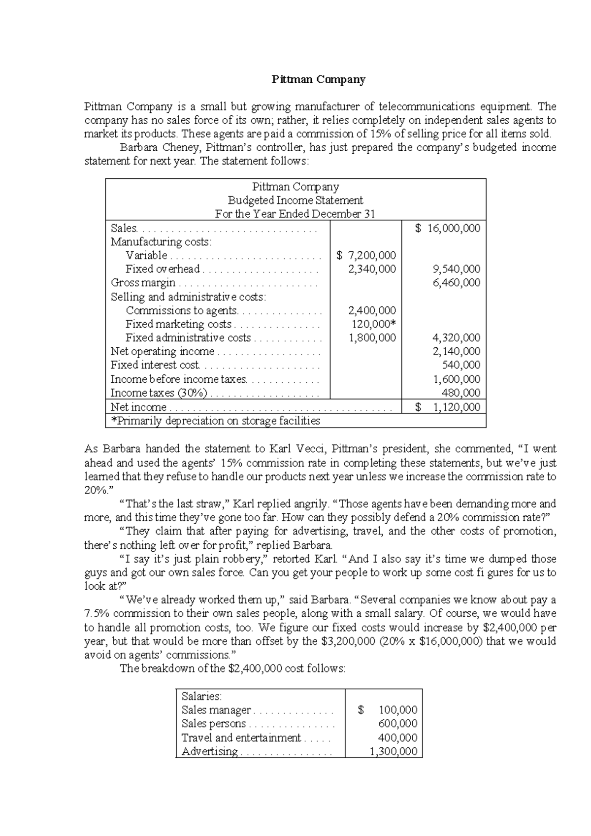 Case Study - MA - Managerial Accounting: Budgeting & Sales Analysis ...