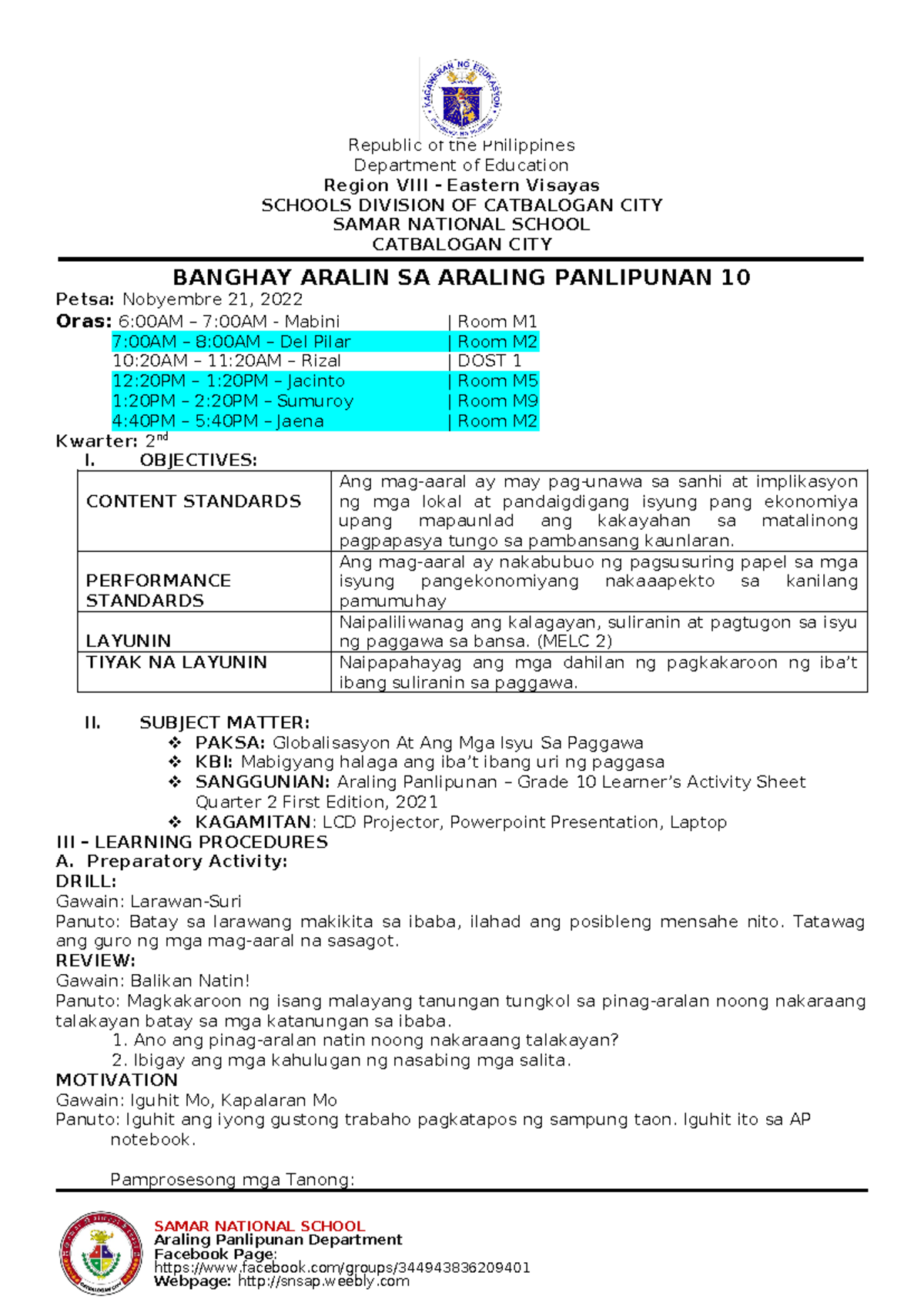 Banghay Aralin sa Araling Panlipunan 10 - Week 3 Paggawa Issues - Studocu