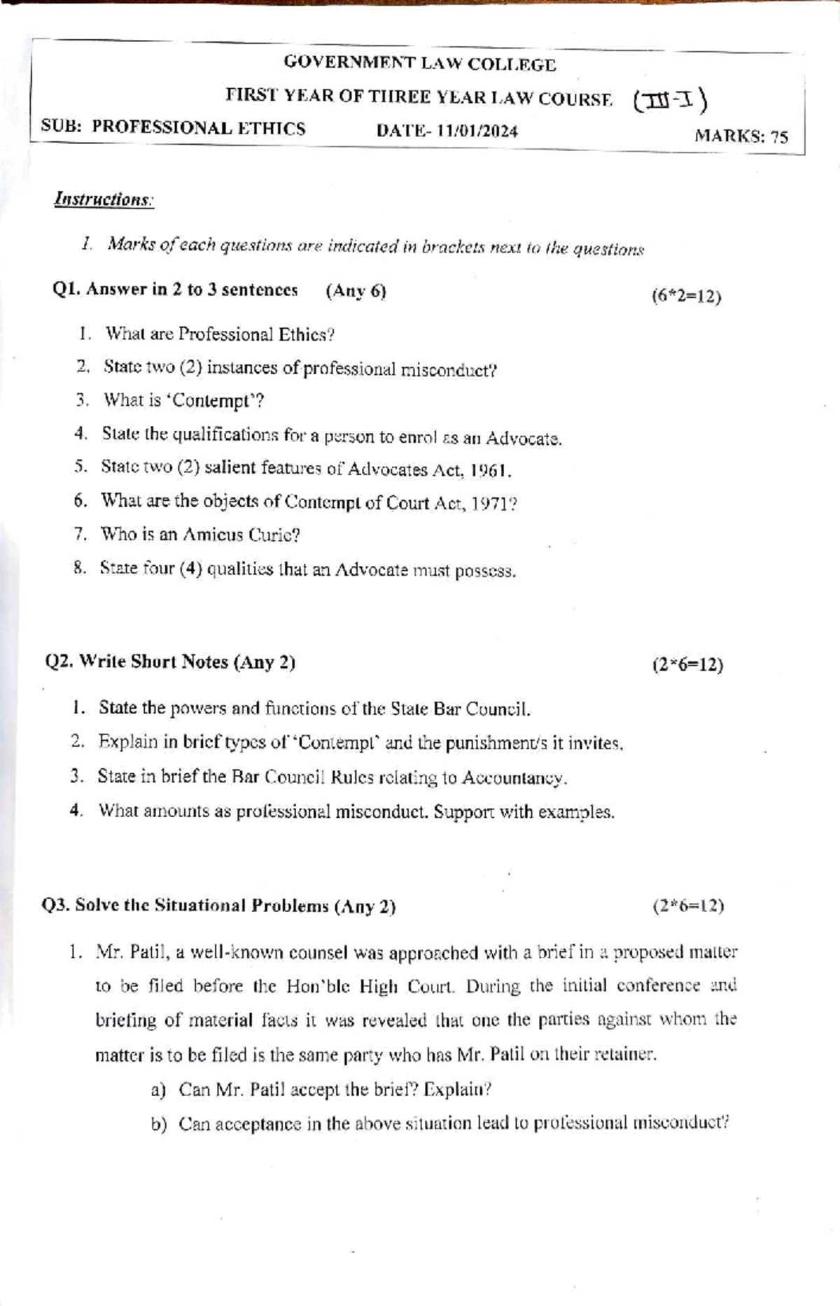 Professional Ethics Exam Notes (LAW 101) - Jan 2024 - Studocu