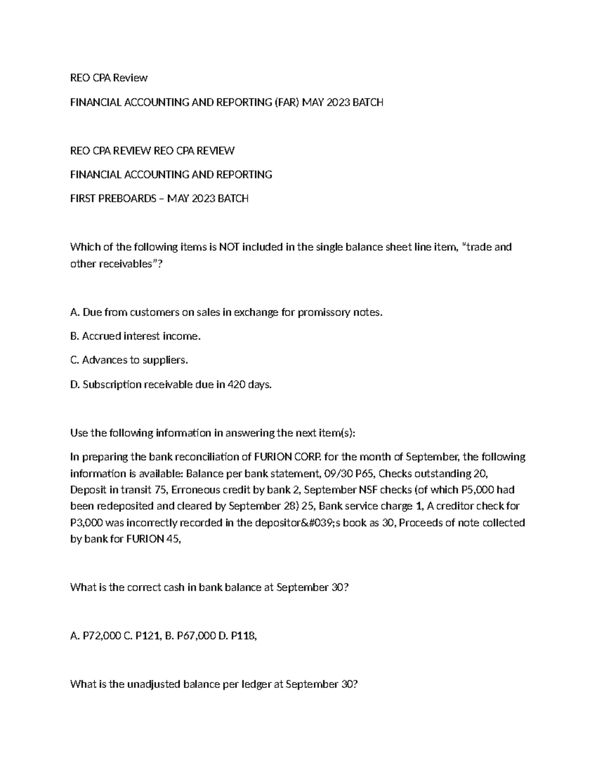REO CPA Review FAR Preboard Study Material - May 2023 Batch - Studocu