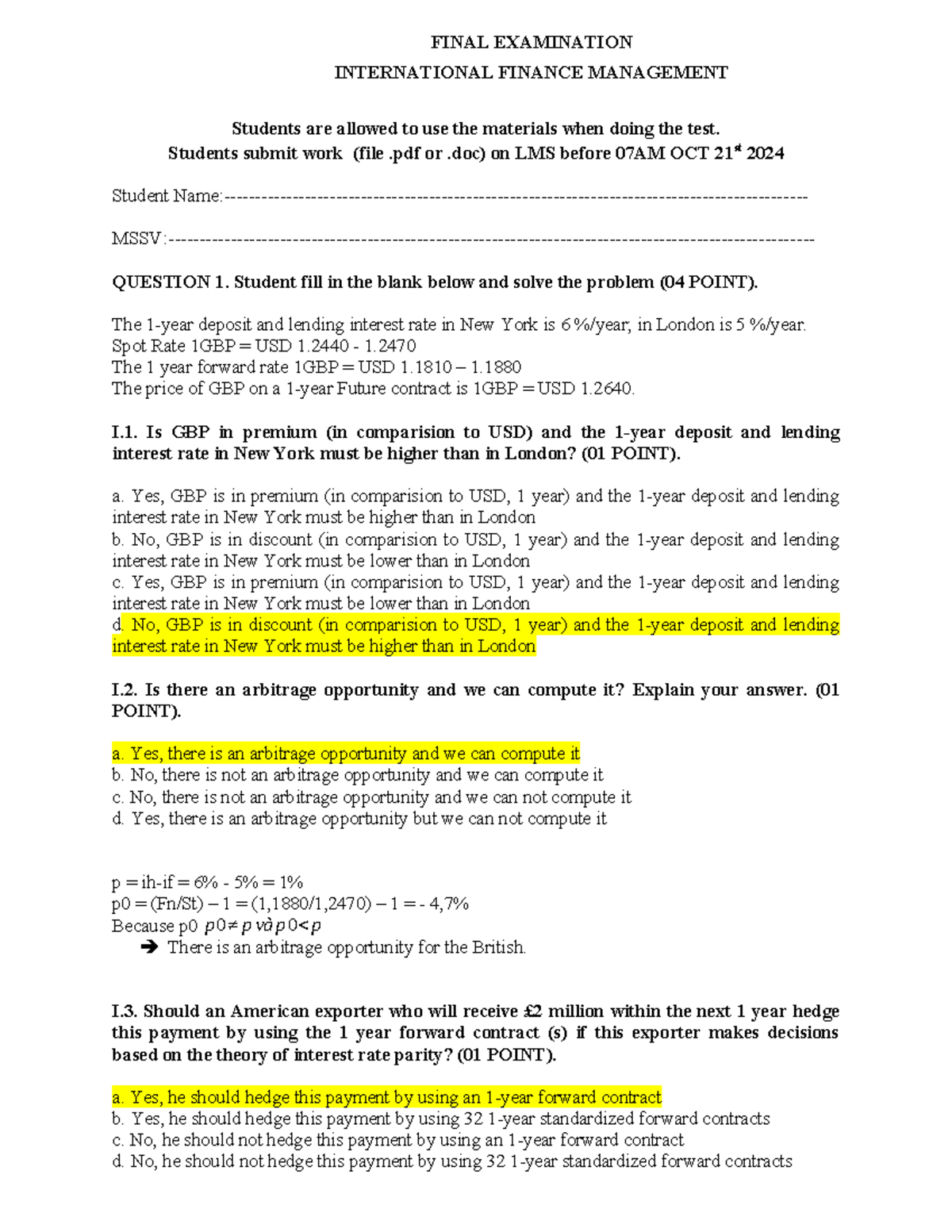 Final Exam: International Finance Management IFM OCT2024 - Studocu