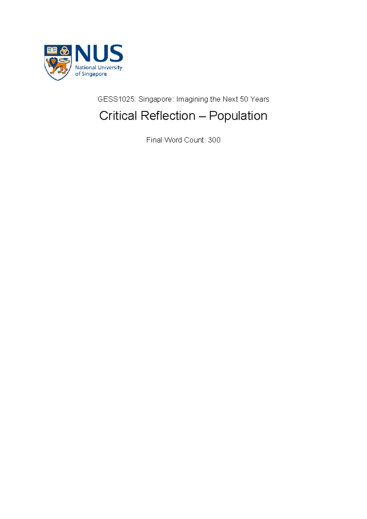 GESS1025: Critical Reflection on Population for Singapore's Future ...