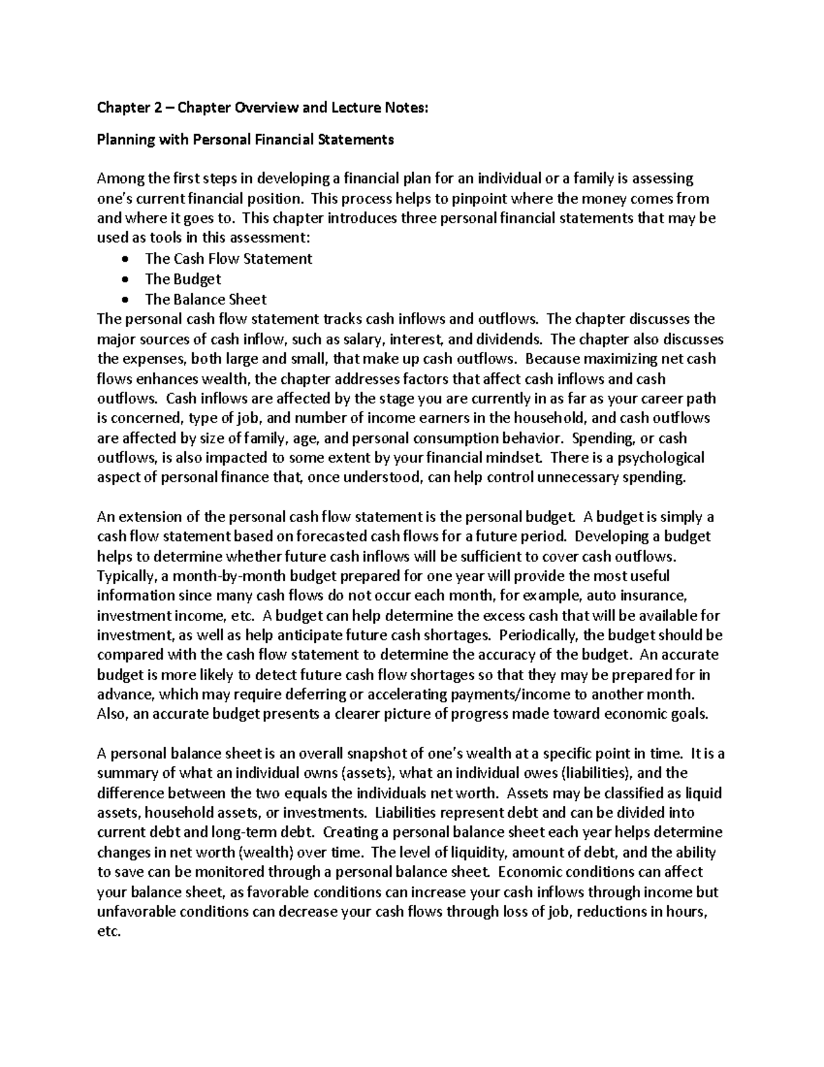 Chapter 2 - Personal Financial Planning Lecture Notes - Studocu