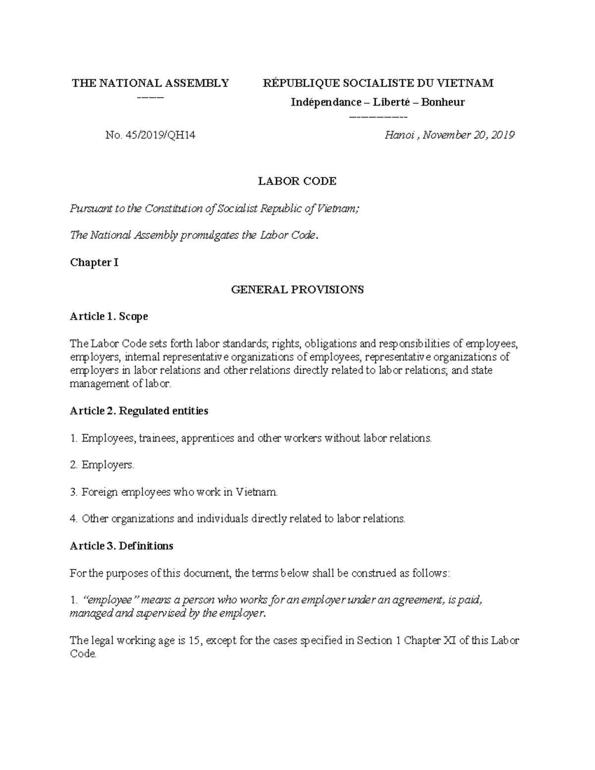 Labor Code 2019 - Overview and Key Provisions - Studocu