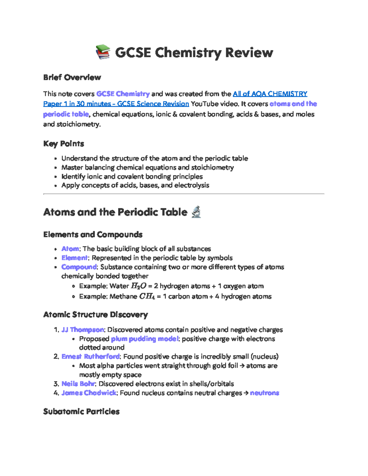 GCSE Chemistry Paper 1 Quick Review Notes for Revision - Studocu