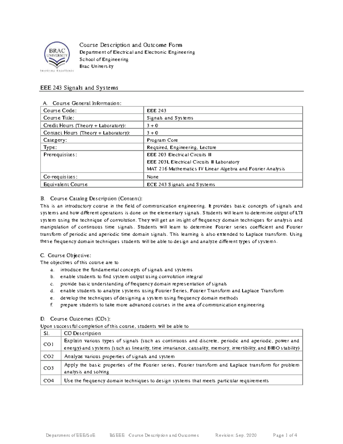 EEE 243 Signals and Systems - Course Description & Outcomes - Studocu