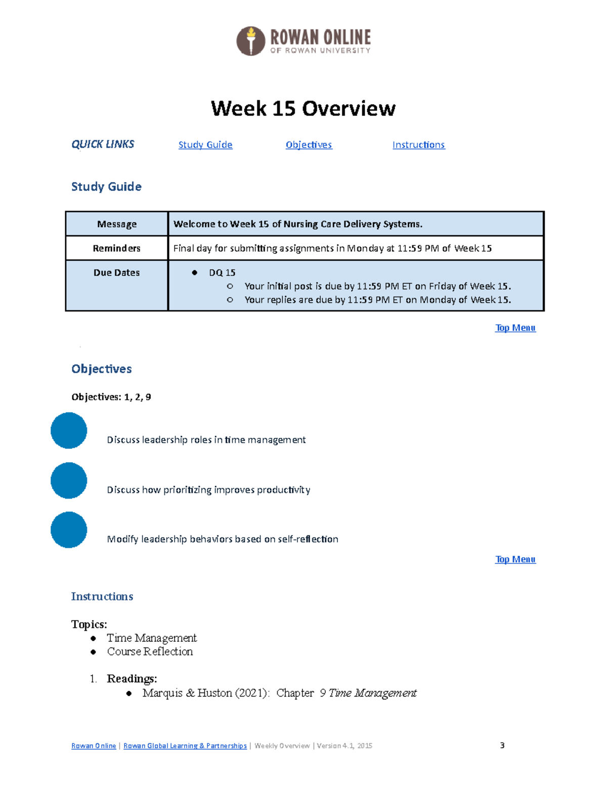 NURS03403 - Week 15 Overview - V2.0 - OL-15 - Week 15 Overview QUICK ...