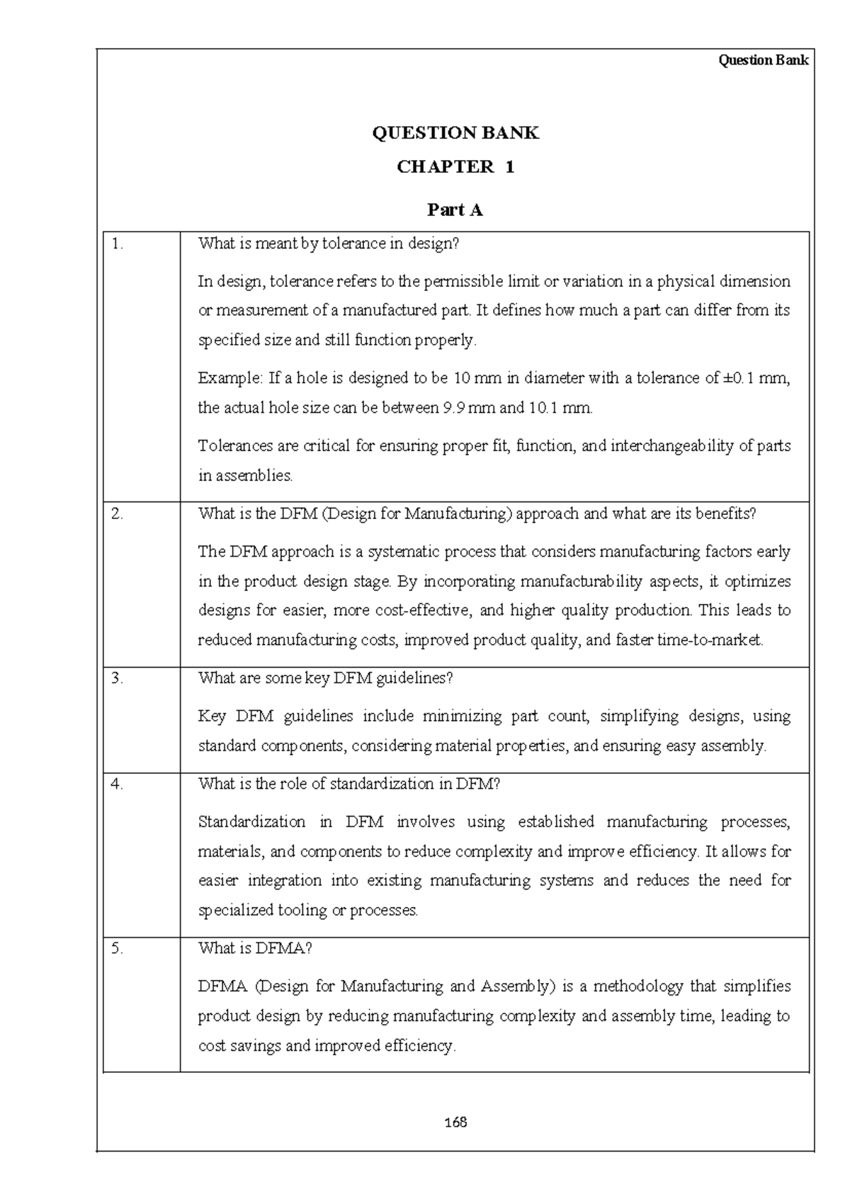 23MEP502 DFMA Question Bank: Tolerances, DFM, and Assembly Principles ...