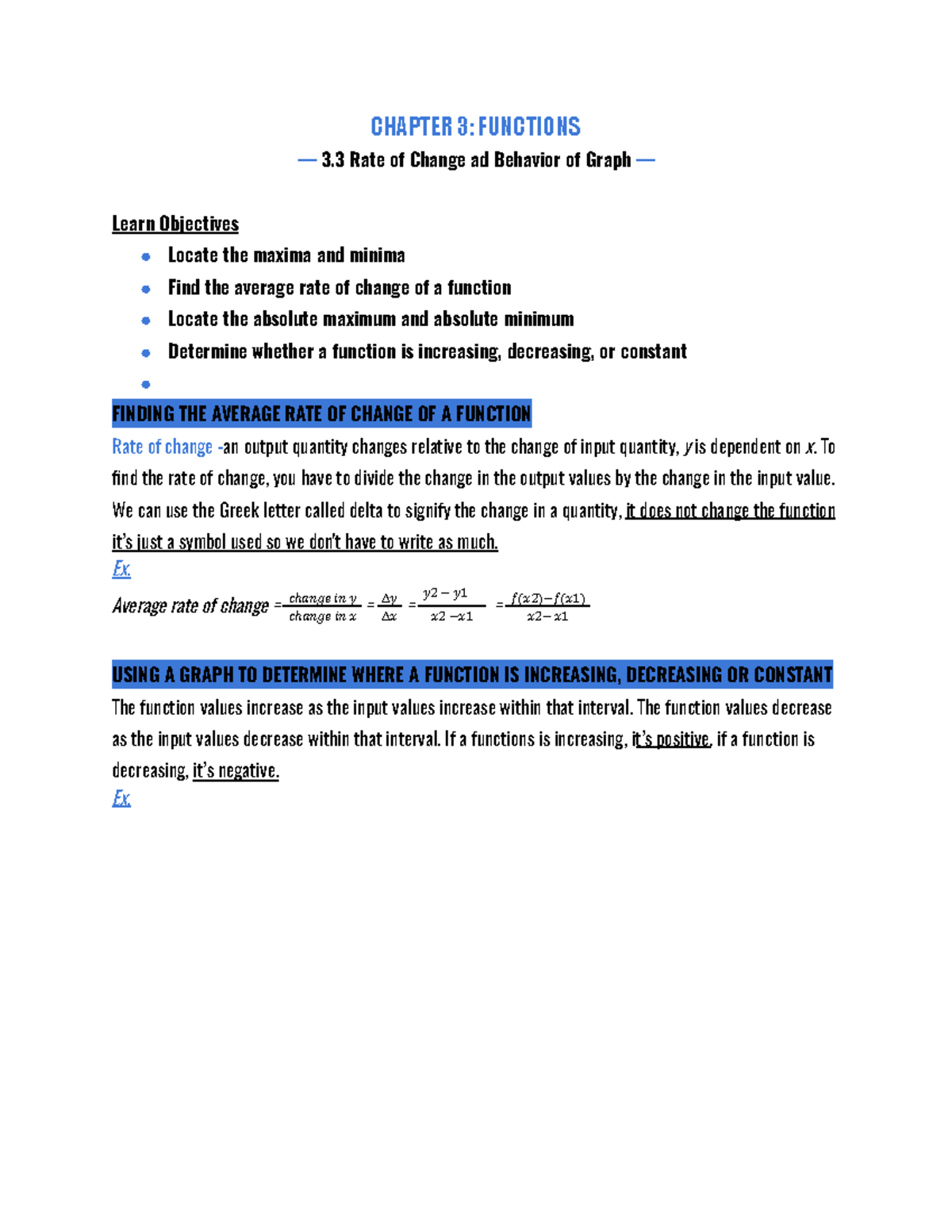 Chapter 3.3: Understanding Rate of Change and Graph Behavior - Studocu