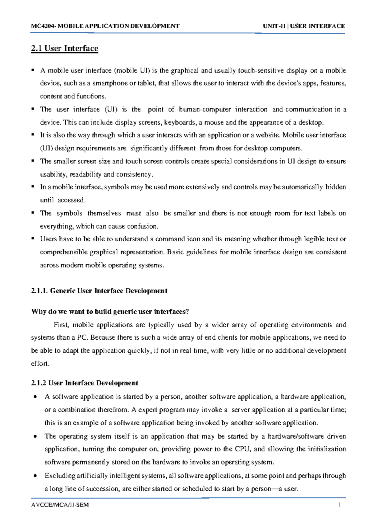 MCA-Unit II: User Interface Design and Development in Mobile Apps - Studocu