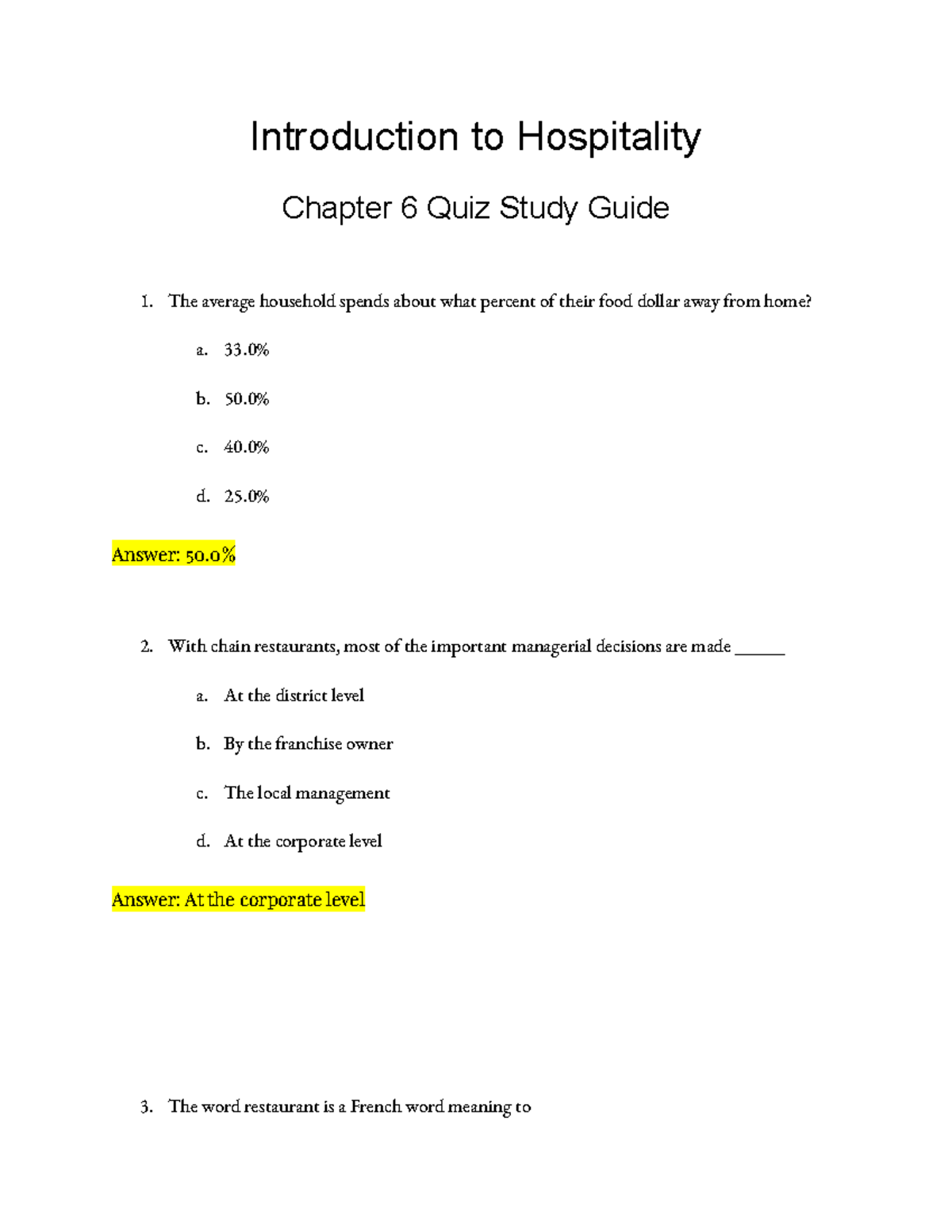 Chapter 6 Quiz Study Guide - Hospitality Management Insights - Studocu