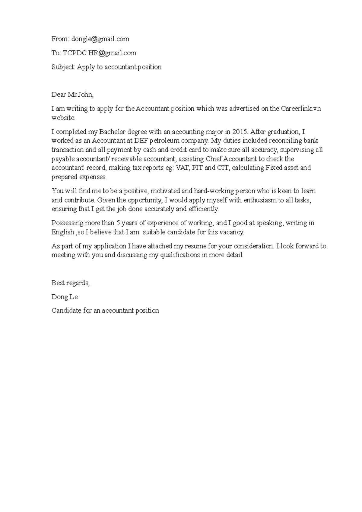 Application for Accountant Position - 207085 d11093705 - Studocu