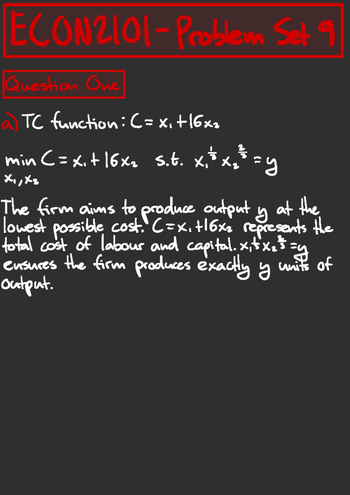 ECON2101 Problem Set 9 - Solutions to Key Questions on Cost Functions ...