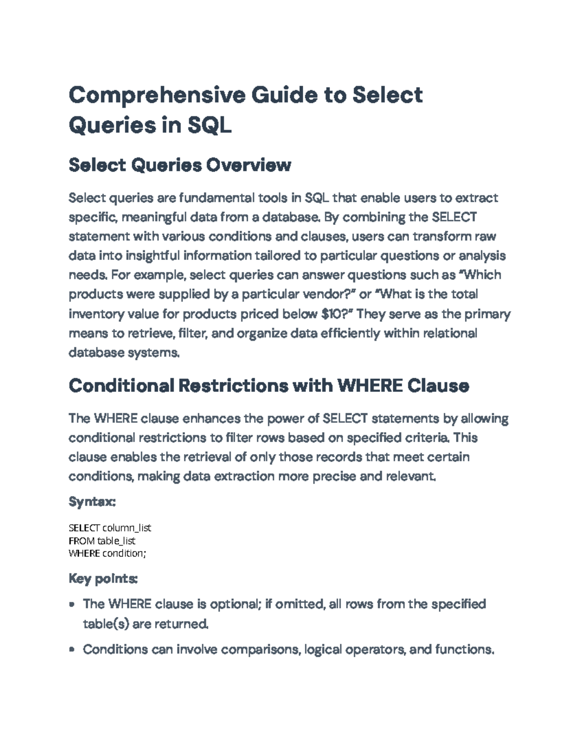 Comprehensive SQL Select Queries Guide (CS101) for Data Extraction ...
