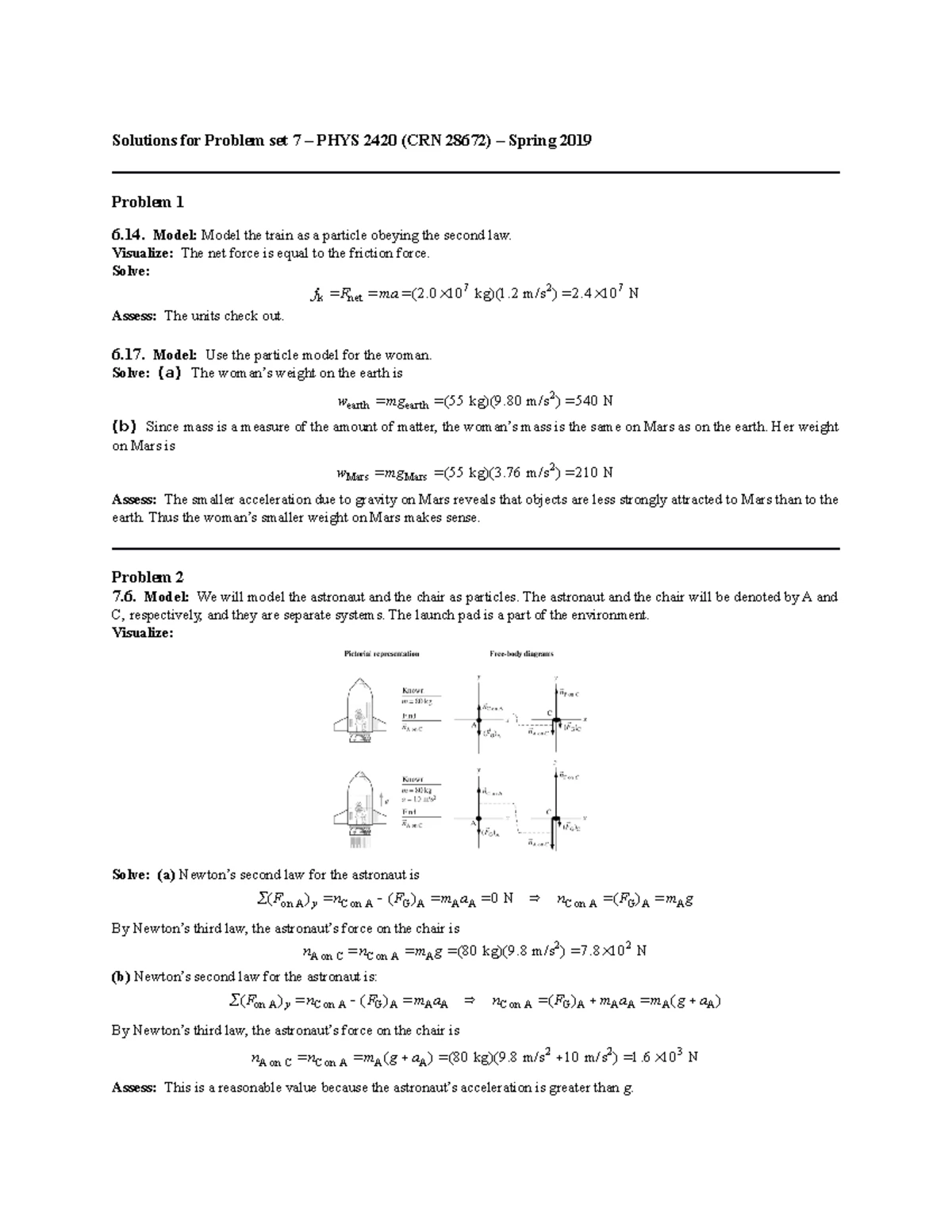 PHYS 2420 Problem Set 11 - PHYS 2420 Introductory Mechanics for physics ...