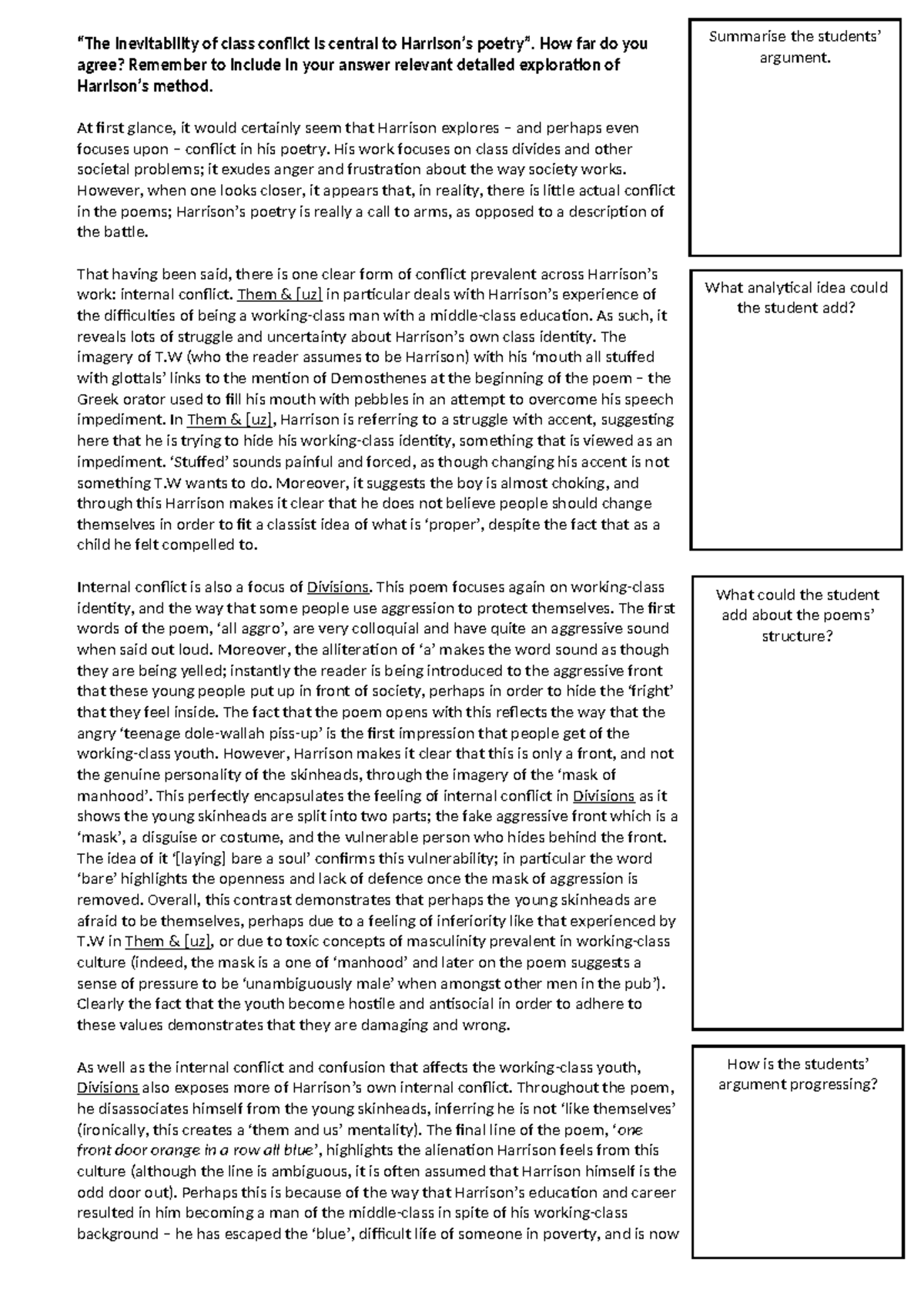 Example Essay: Class Conflict Analysis (ENG 101) - Studocu