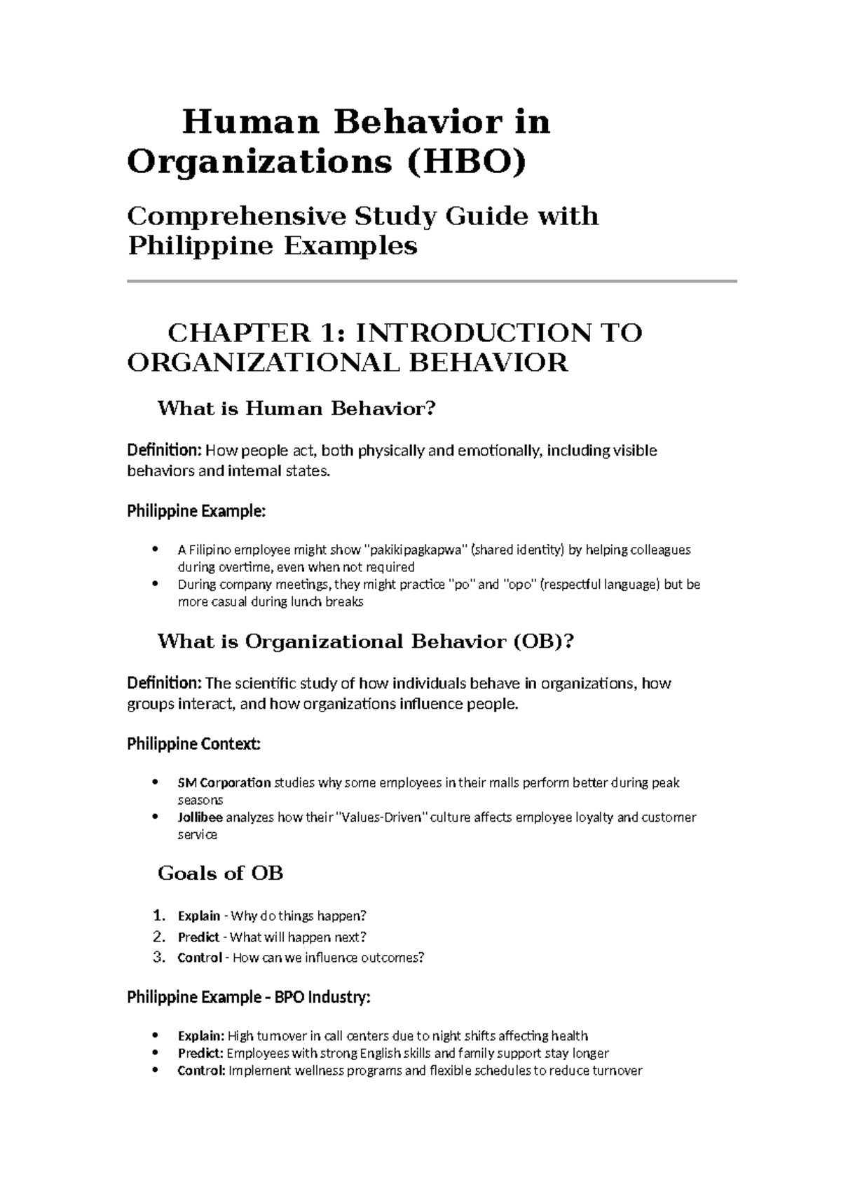 HBO 101: Comprehensive Exam Reviewer on Human Behavior in Organizations ...