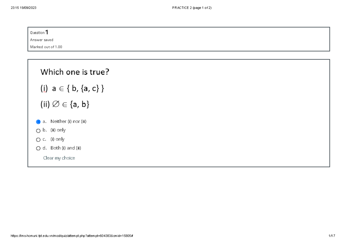 Practice 2 page 1 of 2 - okok - Question 1 Answer saved Marked out of 1 ...
