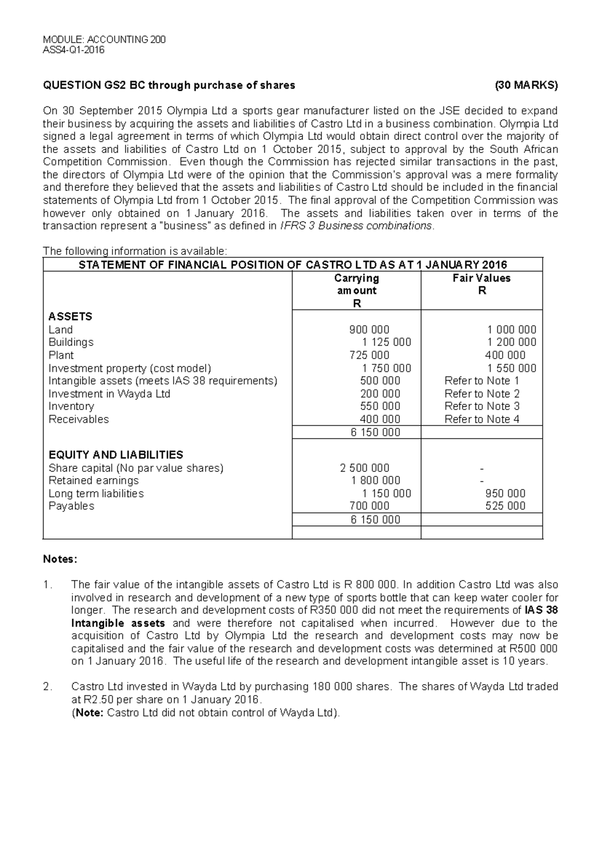Chapter 2 - Practice Question on GS2 BC Acquisition Analysis - Studocu