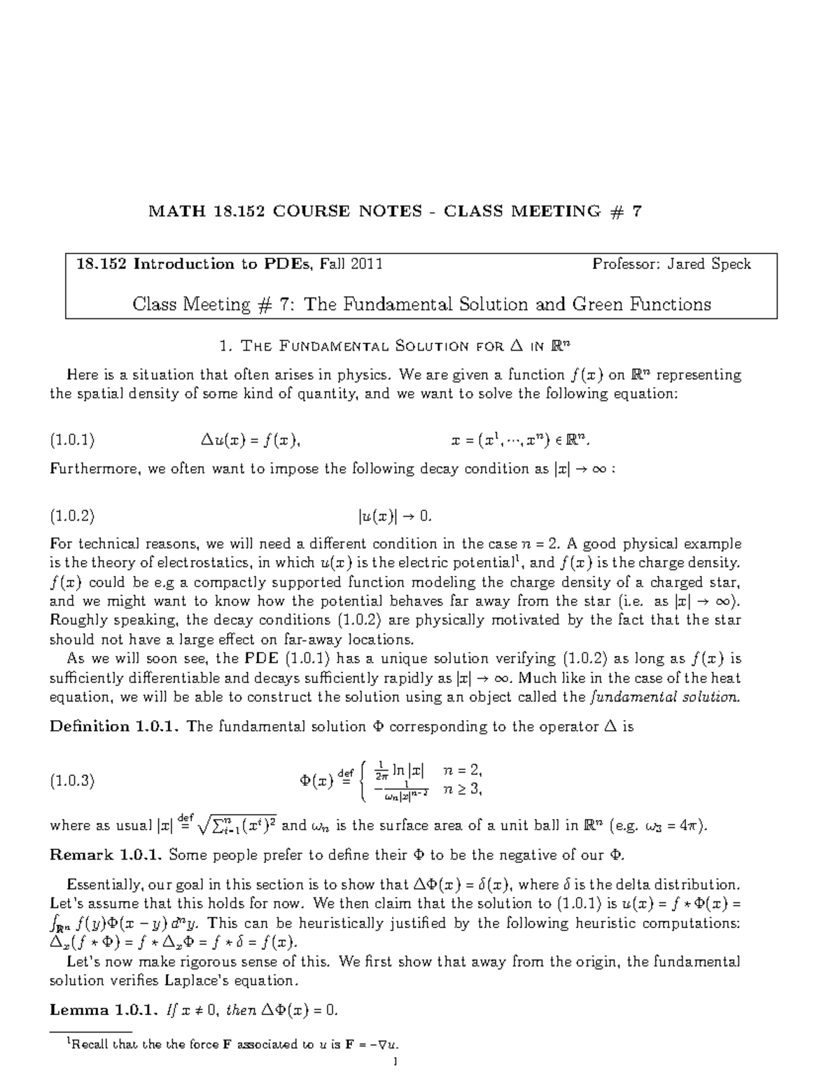 P.D.E Lamar University MATH 4302 F11 lecture 7 - 18 Introduction to ...