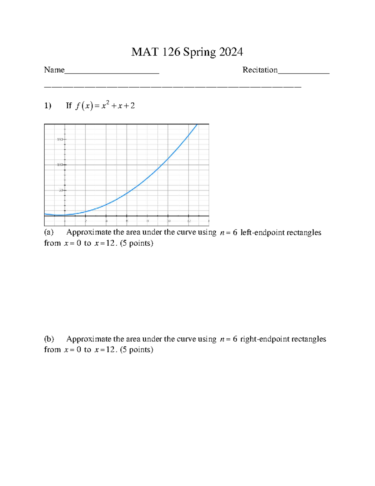 Paper HW 1for MAT 126 Spring 2024 - MAT 126 - MAT 126 Spring 2024 Name