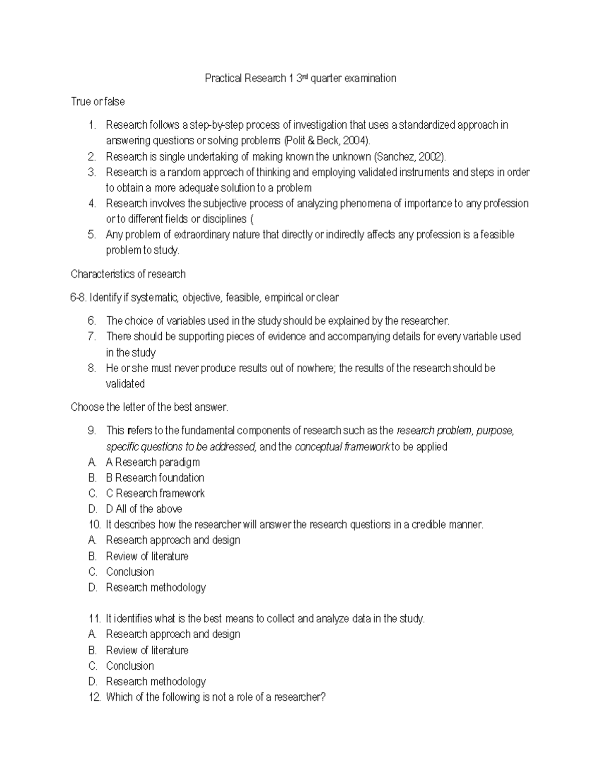 Practical Research 1: 3rd Quarter Exam Review and Key Concepts - Studocu