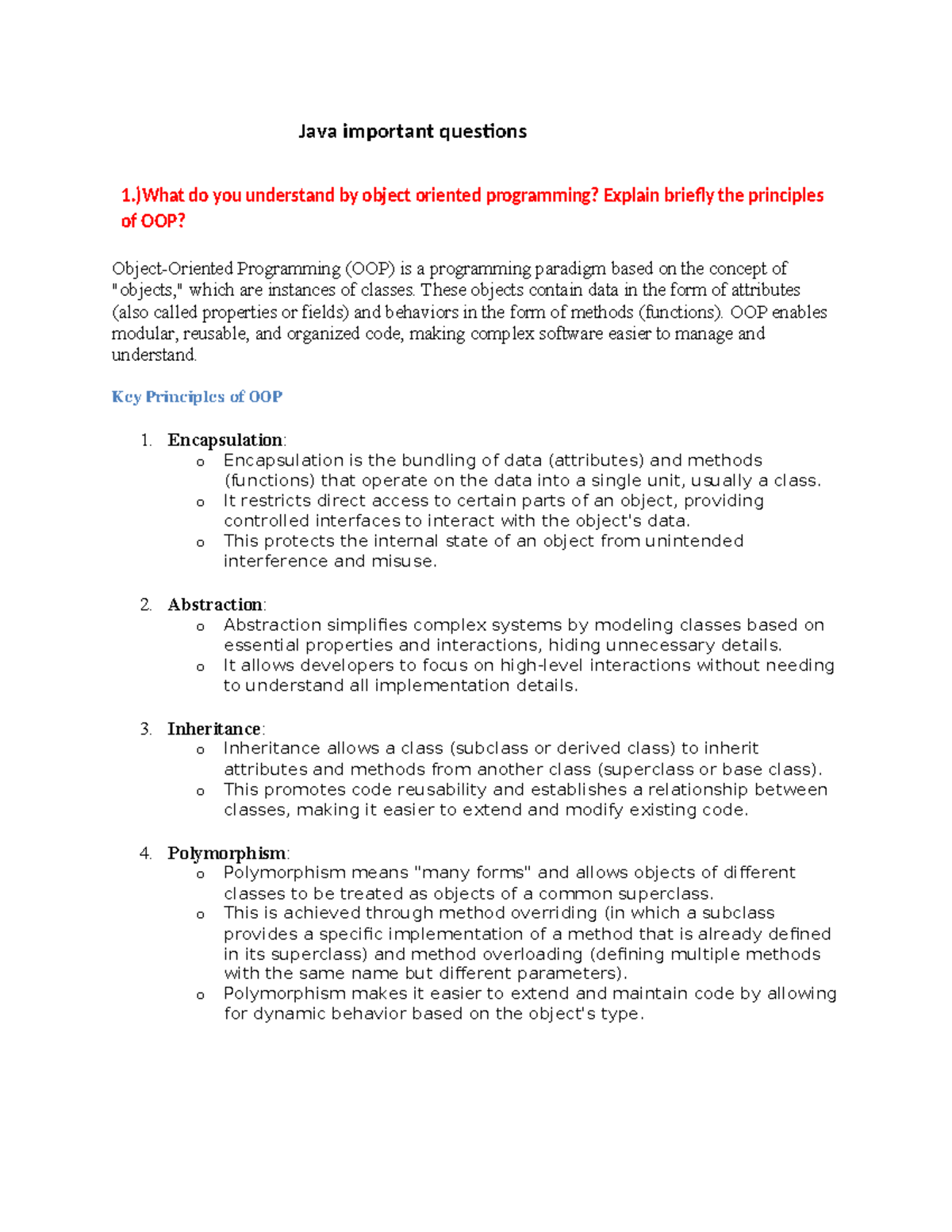Java OOP Principles and Important Concepts: Key Questions and Answers ...