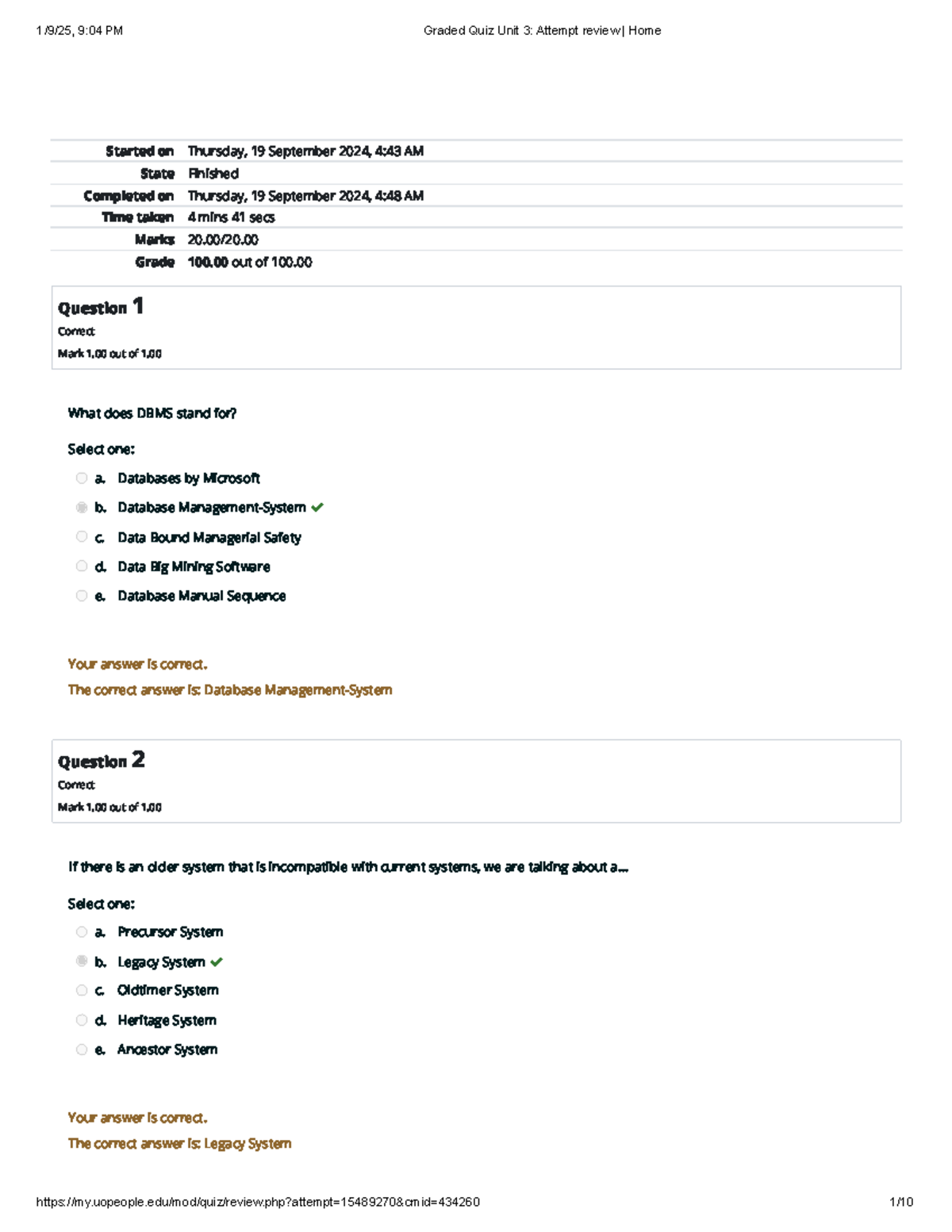 Graded Quiz Unit 3 Review for CS 3306: Complete Attempt Analysis - Studocu
