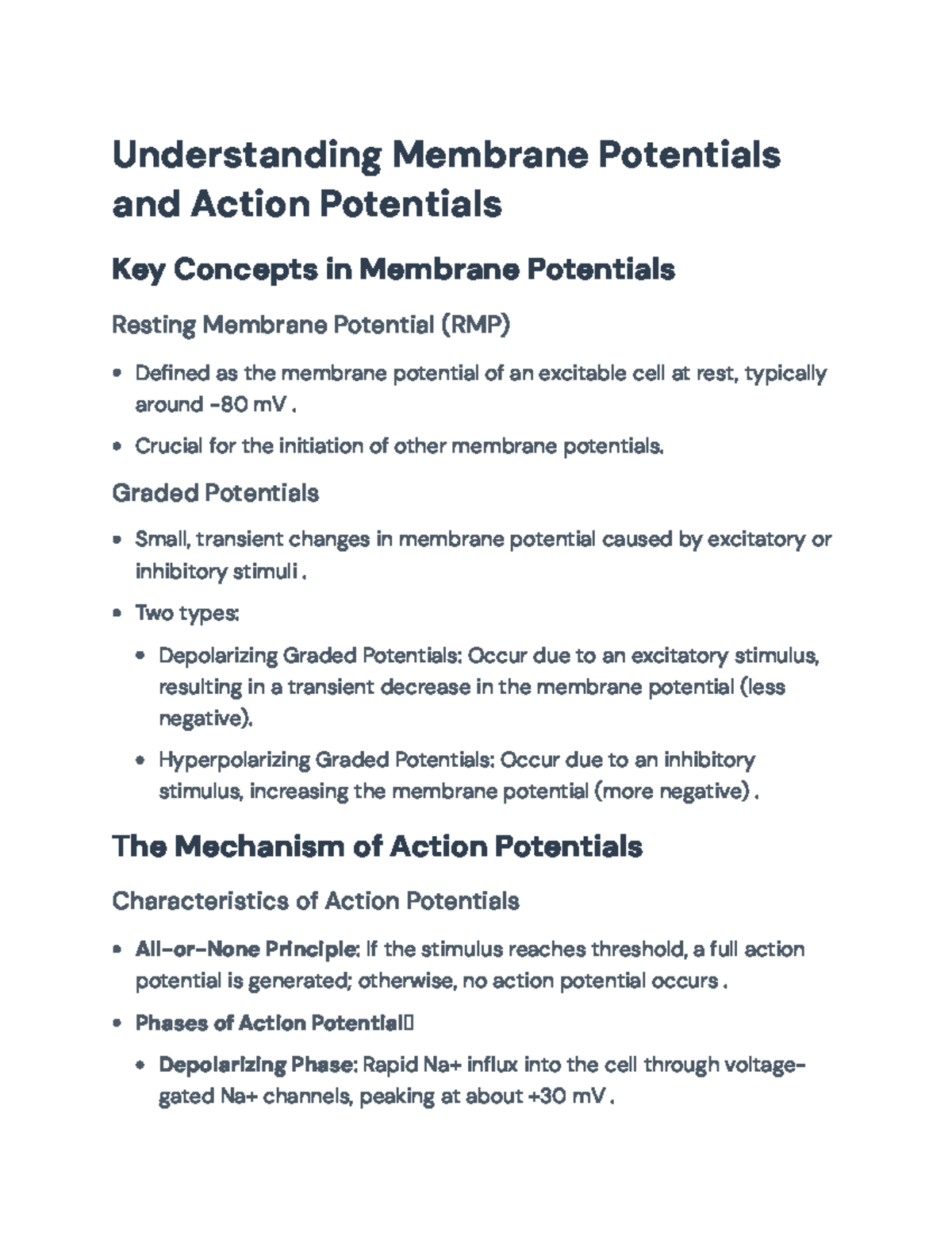 Understanding Membrane Potentials and Action Potentials: Key Concepts ...