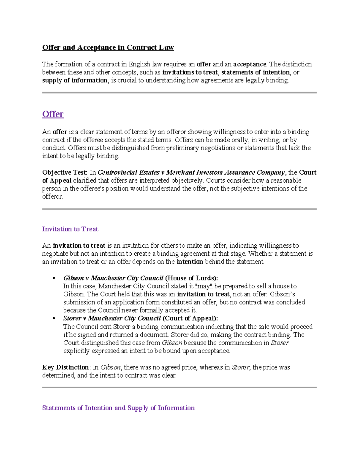 Contract Law: Offer & Acceptance Overview (CL 101) - Studocu