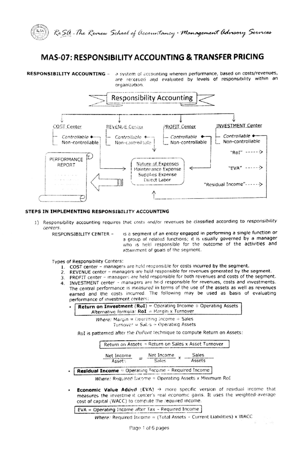 MAS 07 - Responsibility Accounting & Transfer Pricing Overview - Document Preview