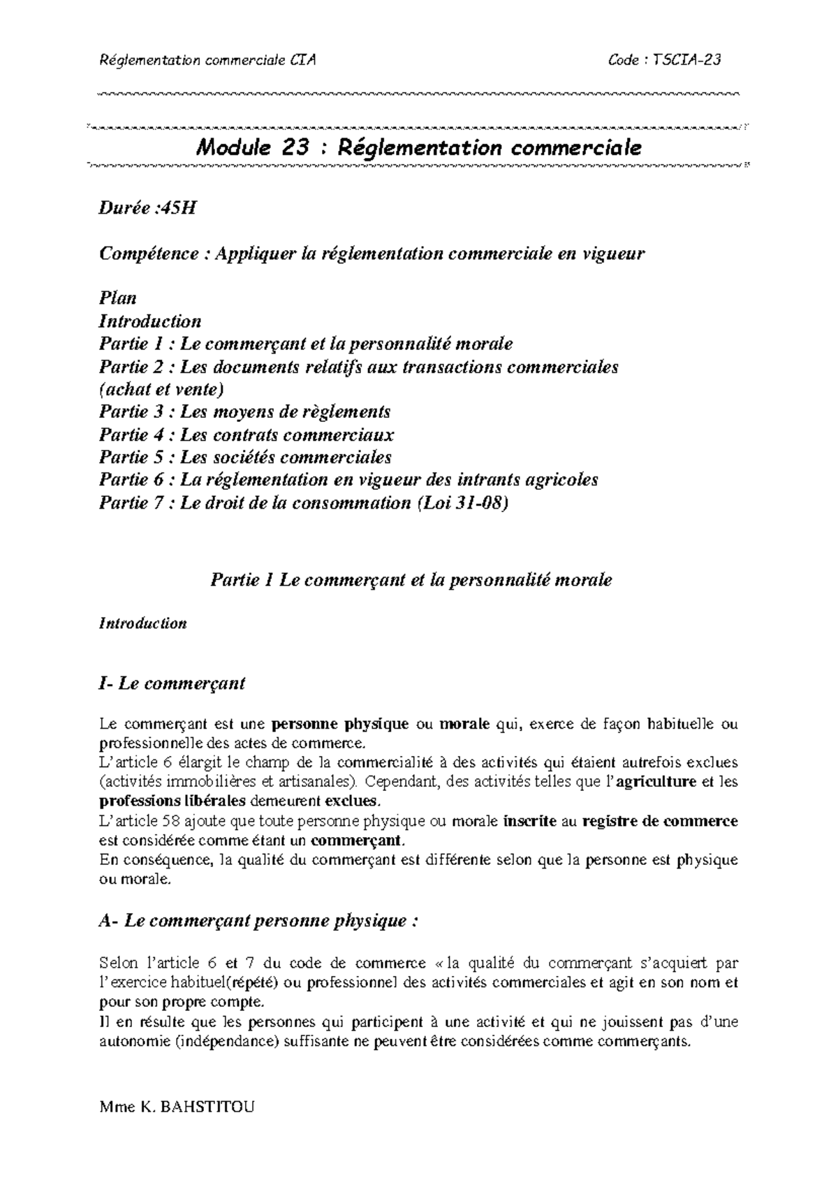 Réglementation Commerciale - Module 23 - CIA 2022 - Studocu