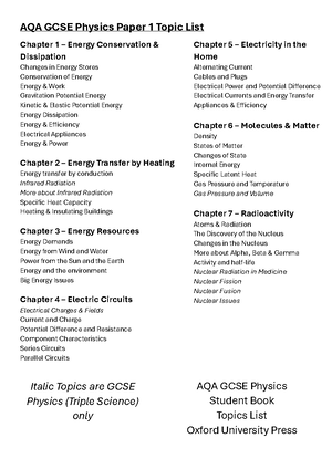 AQA GCSE Biology Paper 1 Topic List - Studocu