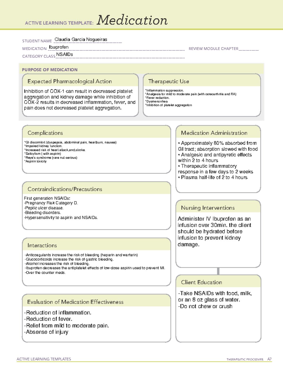 NSAIDs (Ibuprofen) - Medication Template for Pain & Inflammation - Studocu