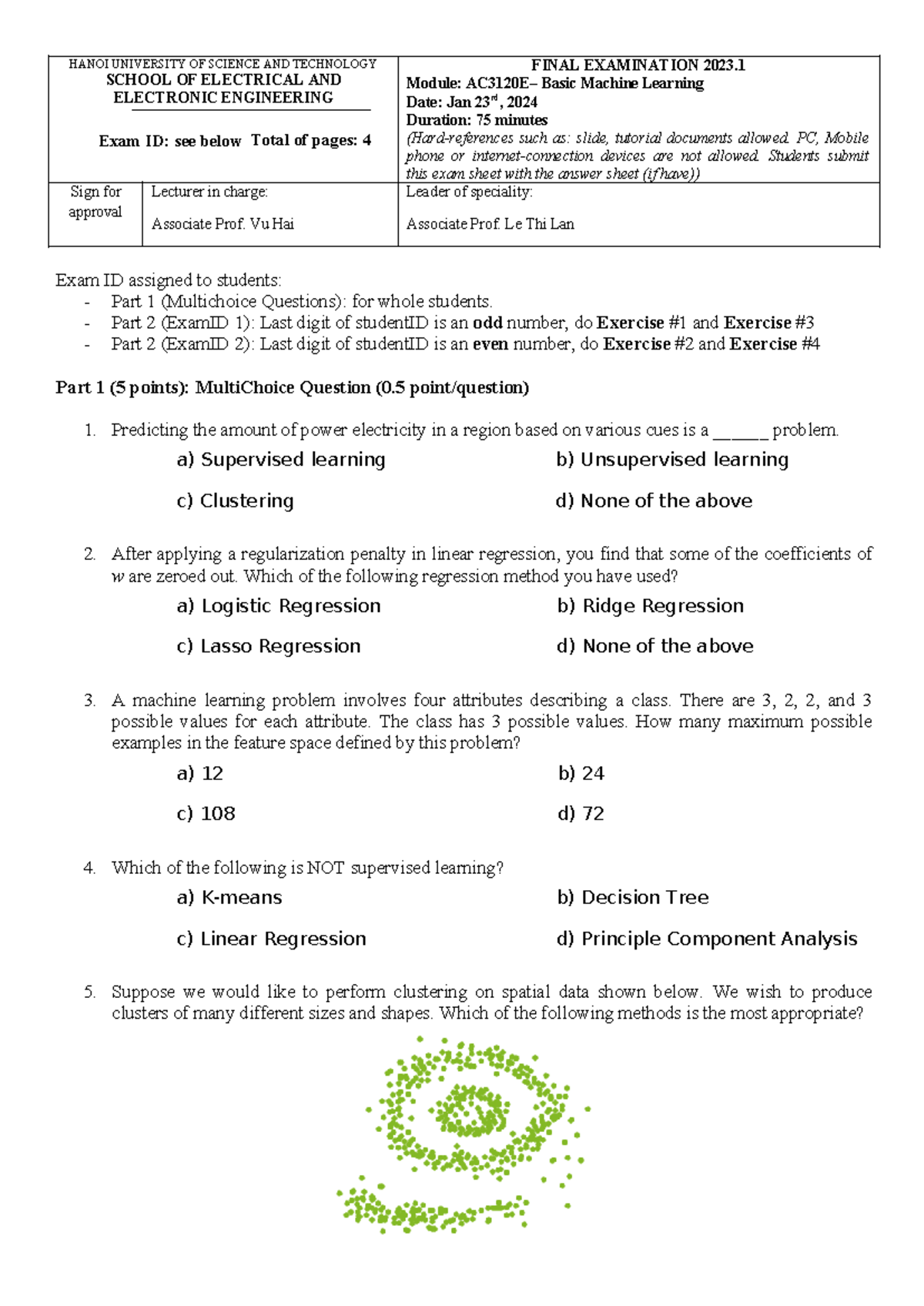 FINAL EXAM 2023.1: Basic Machine Learning (BML 01) Exam Details - Studocu