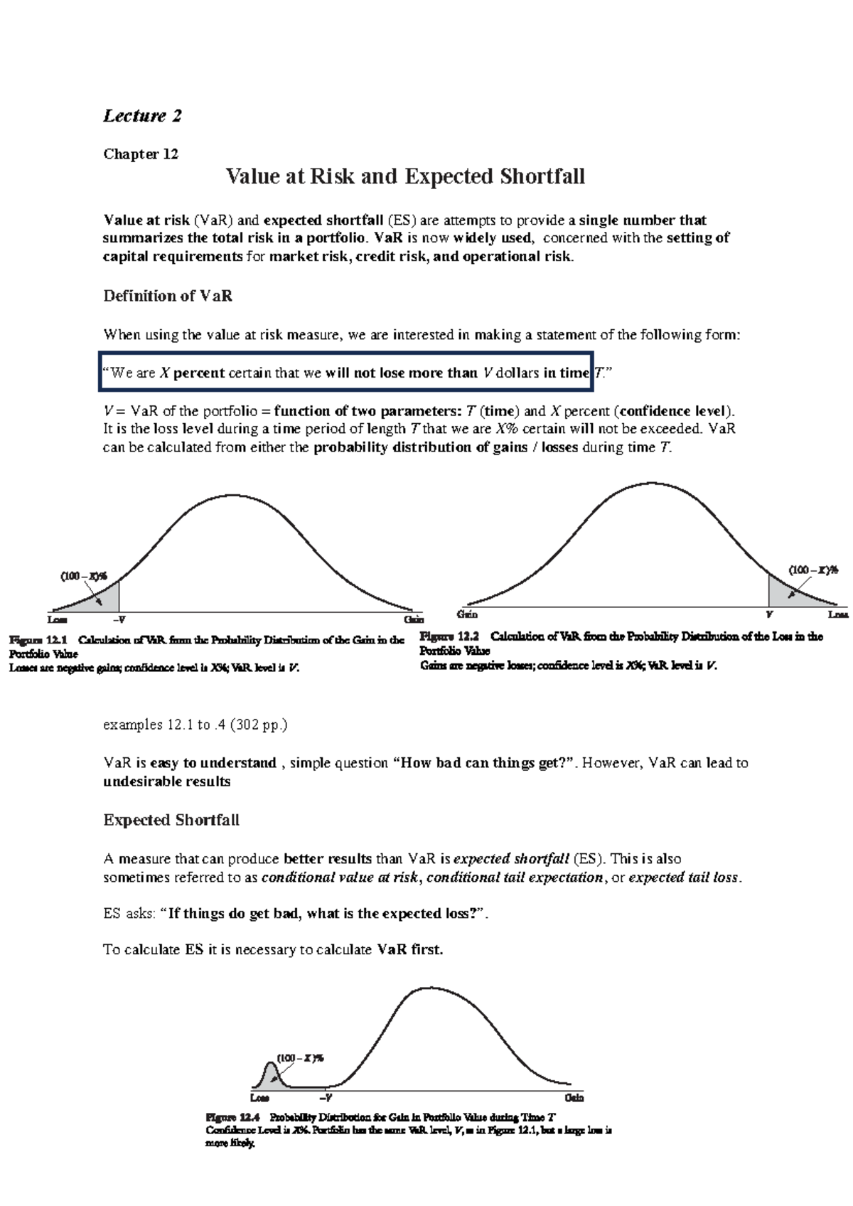 Hull - Innovations Book Summary: Value at Risk & Expected Shortfall ...