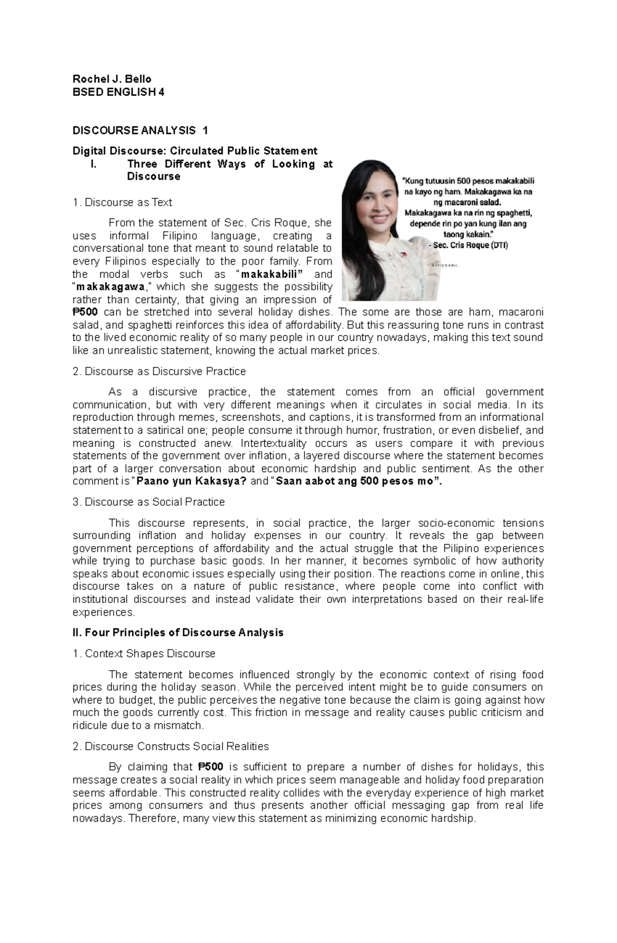 BSED ENGLISH 4: Discourse Analysis of Digital Public Statements - Studocu