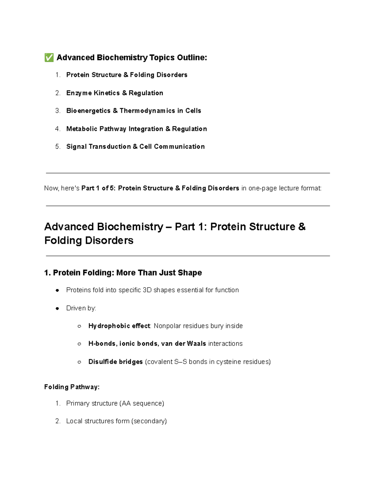 Advanced Biochemistry (ABC 301) Part 1: Protein Structure & Folding ...