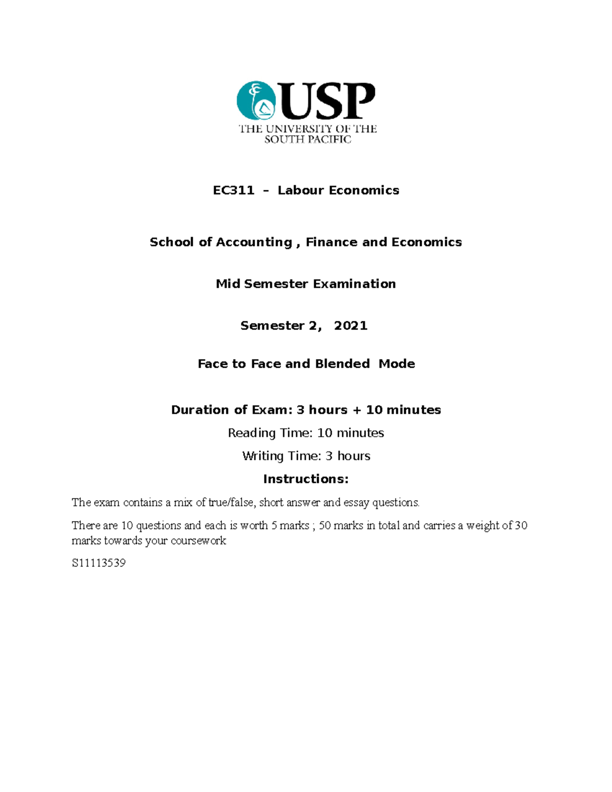 EC311 MST 2 2021 - Mid Semester Exam Notes on Labour Economics - Studocu