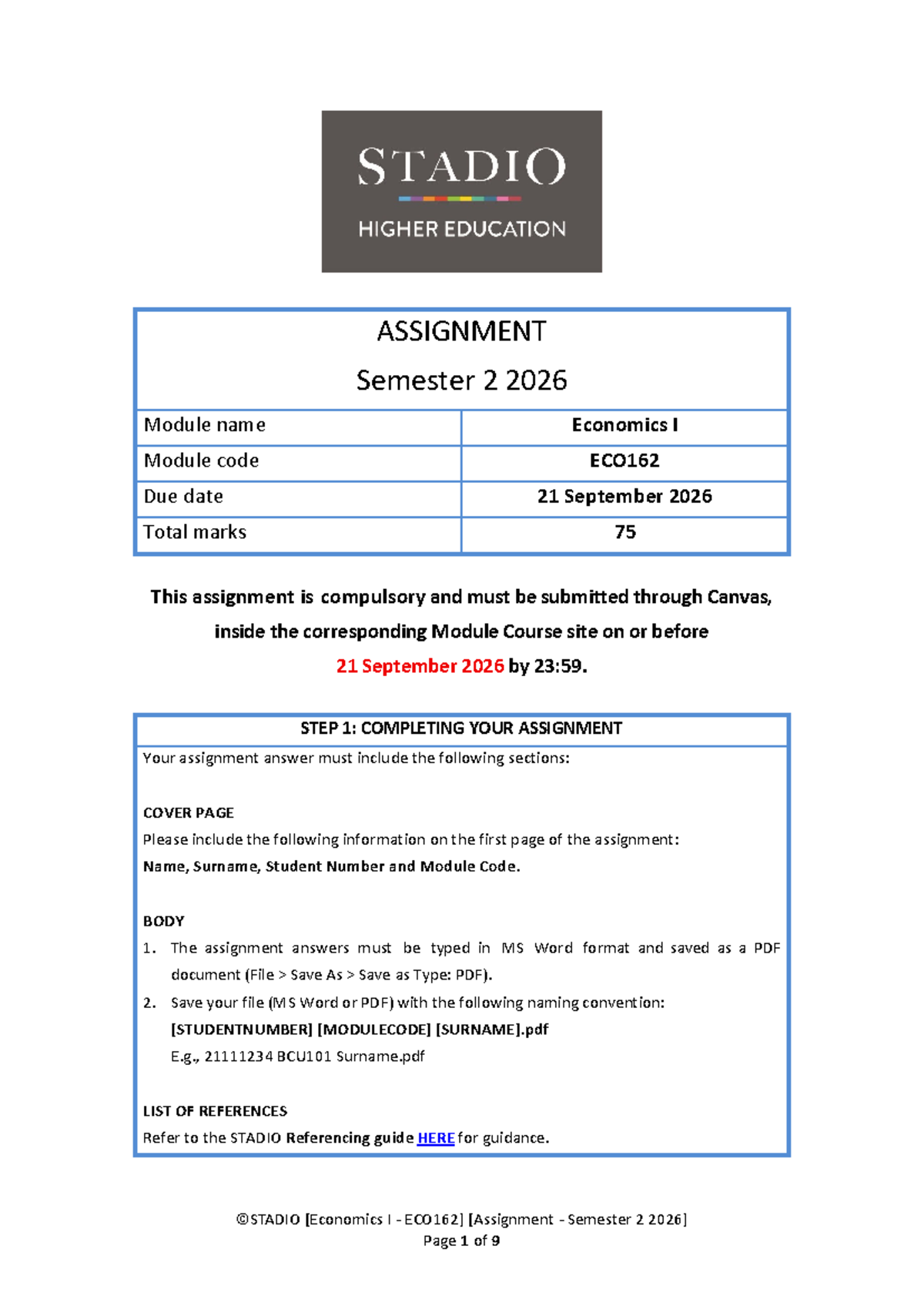 ECO162 2026 S2 Assignment Guidelines and Submission Instructions - Studocu