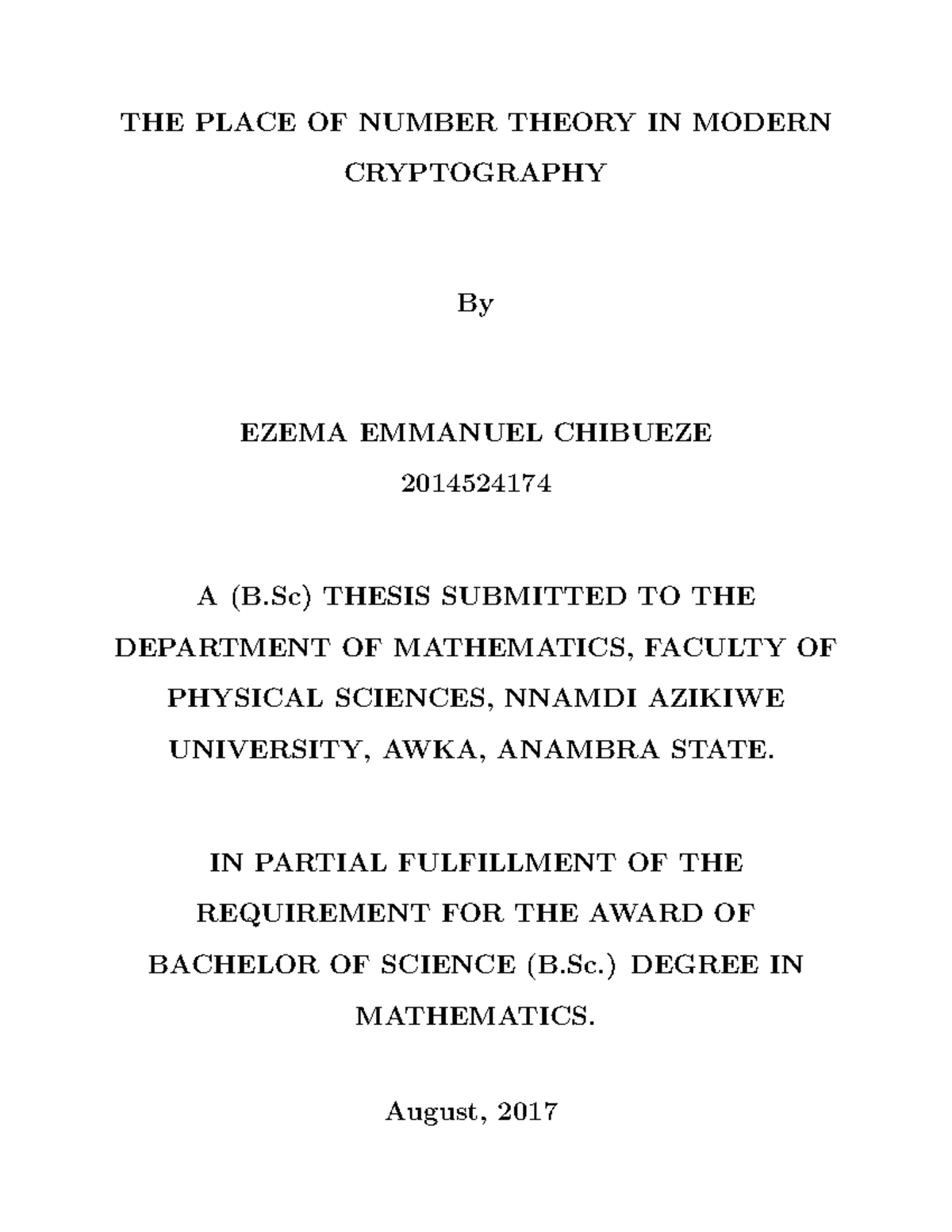 The Role of Number Theory in Modern Cryptography (MATH 201) - Studocu