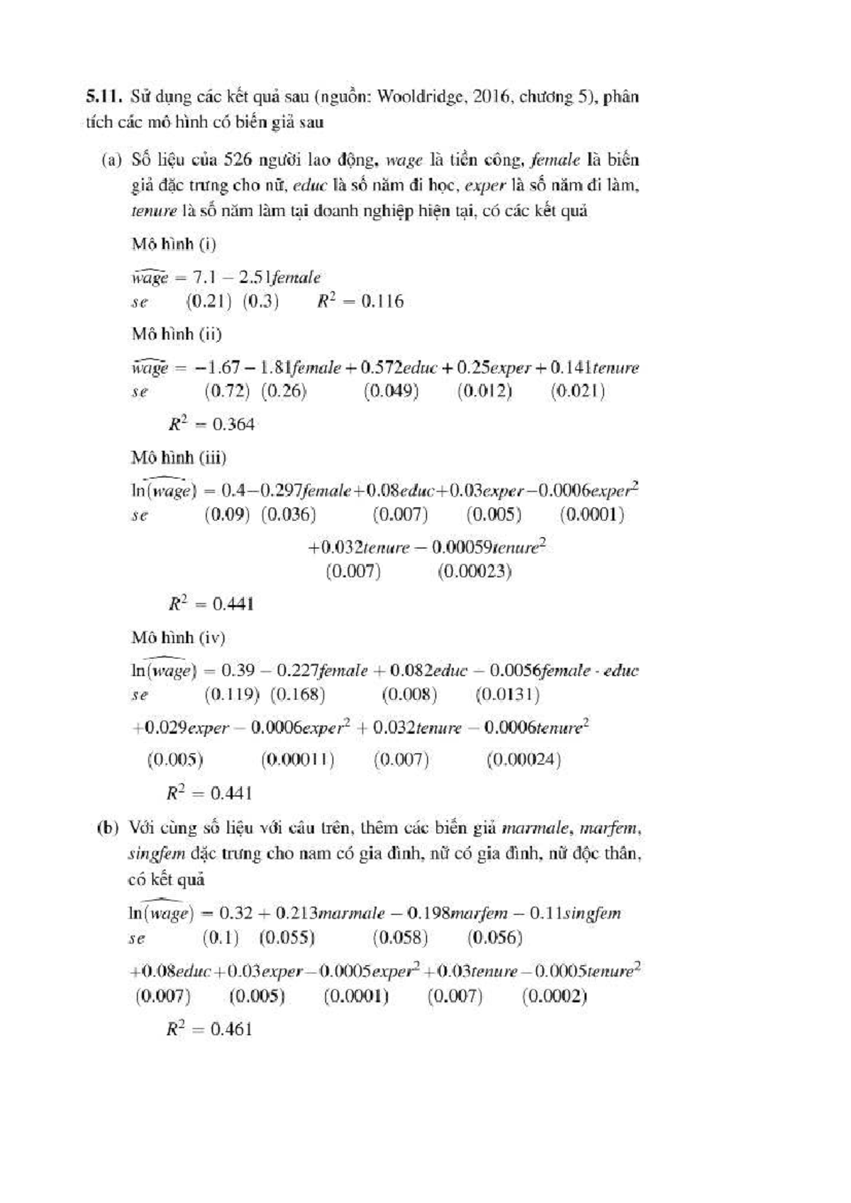 B5 - Phân Tích Mô Hình Wage và Biến Giới Tính trong Kinh Tế - Studocu