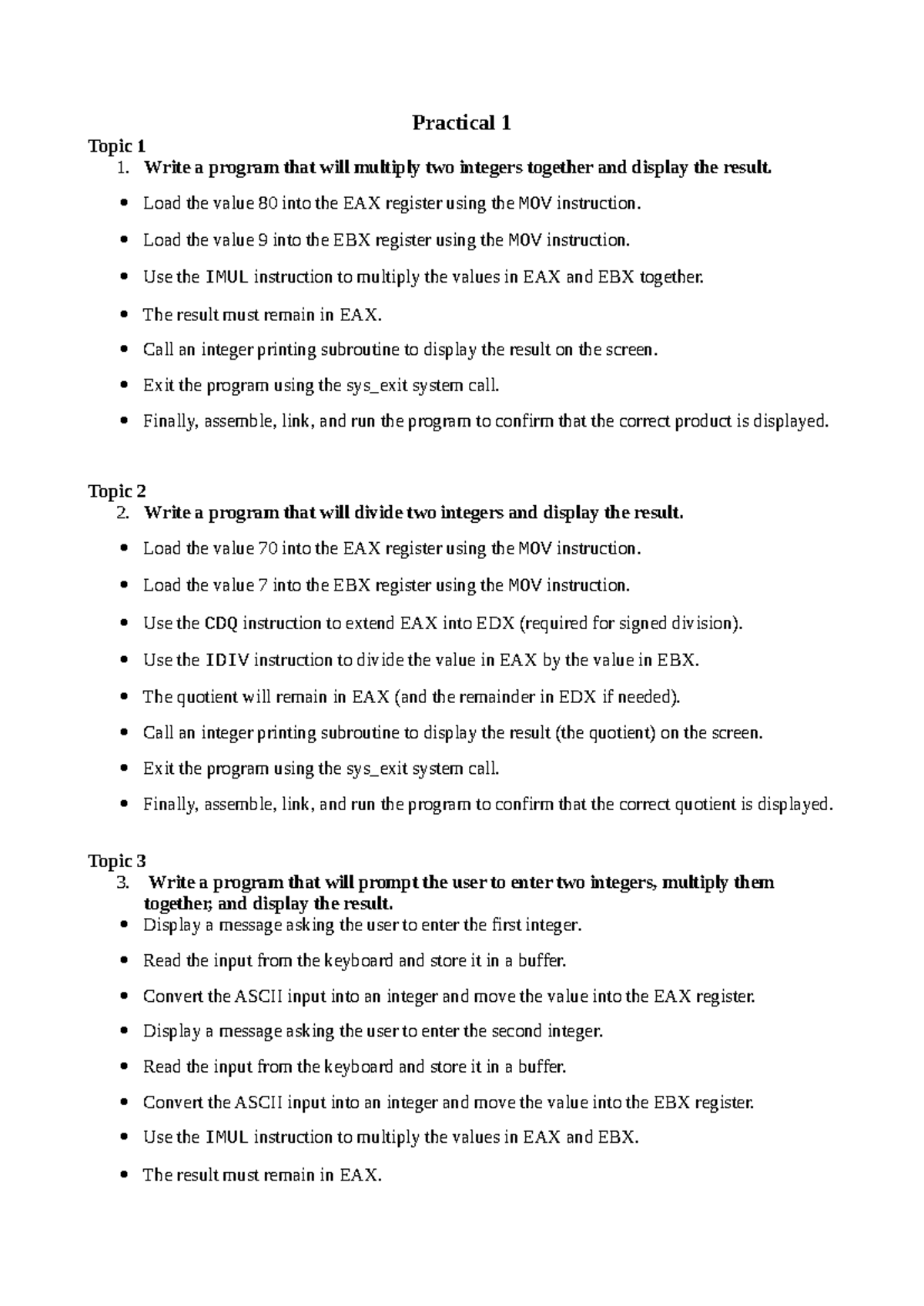 Prac 1 - Practical Tutorials on Integer Operations and Results - Studocu