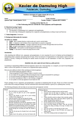 2LAS-TLE8W4 - TLE Lesson Plan: Identifying Hazards & Risks - Studocu