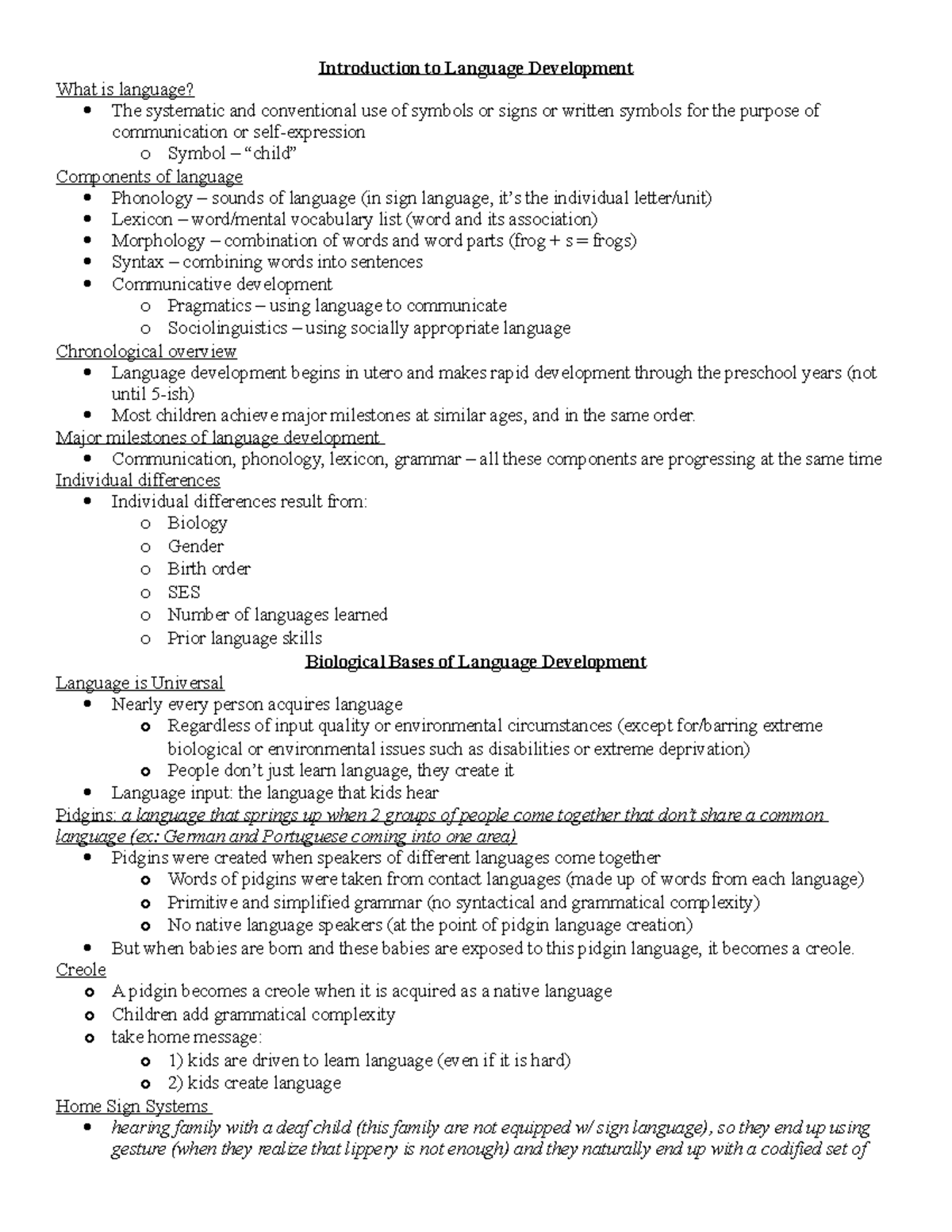 Psych 133C Midterm 1 Notes - Introduction to Language Development What ...